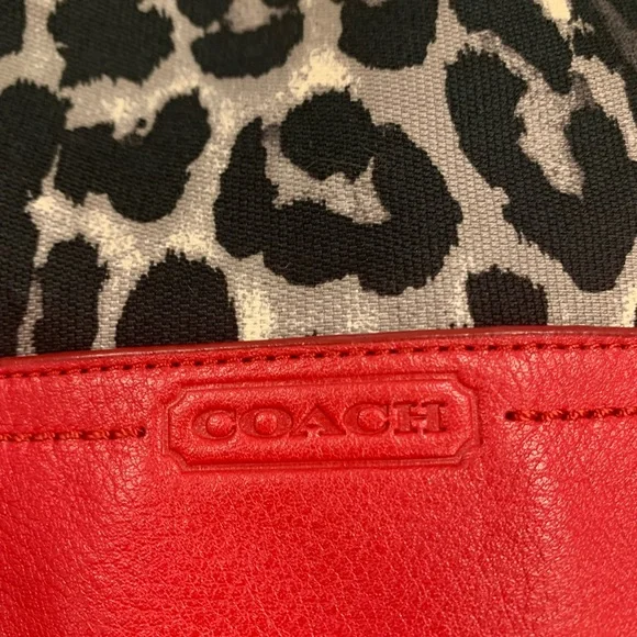 *SOLD* Coach Leopard Print & Red Hobo Bag, Trimmed w/ Leather, Red Tan & Black - Picture 3 of 13